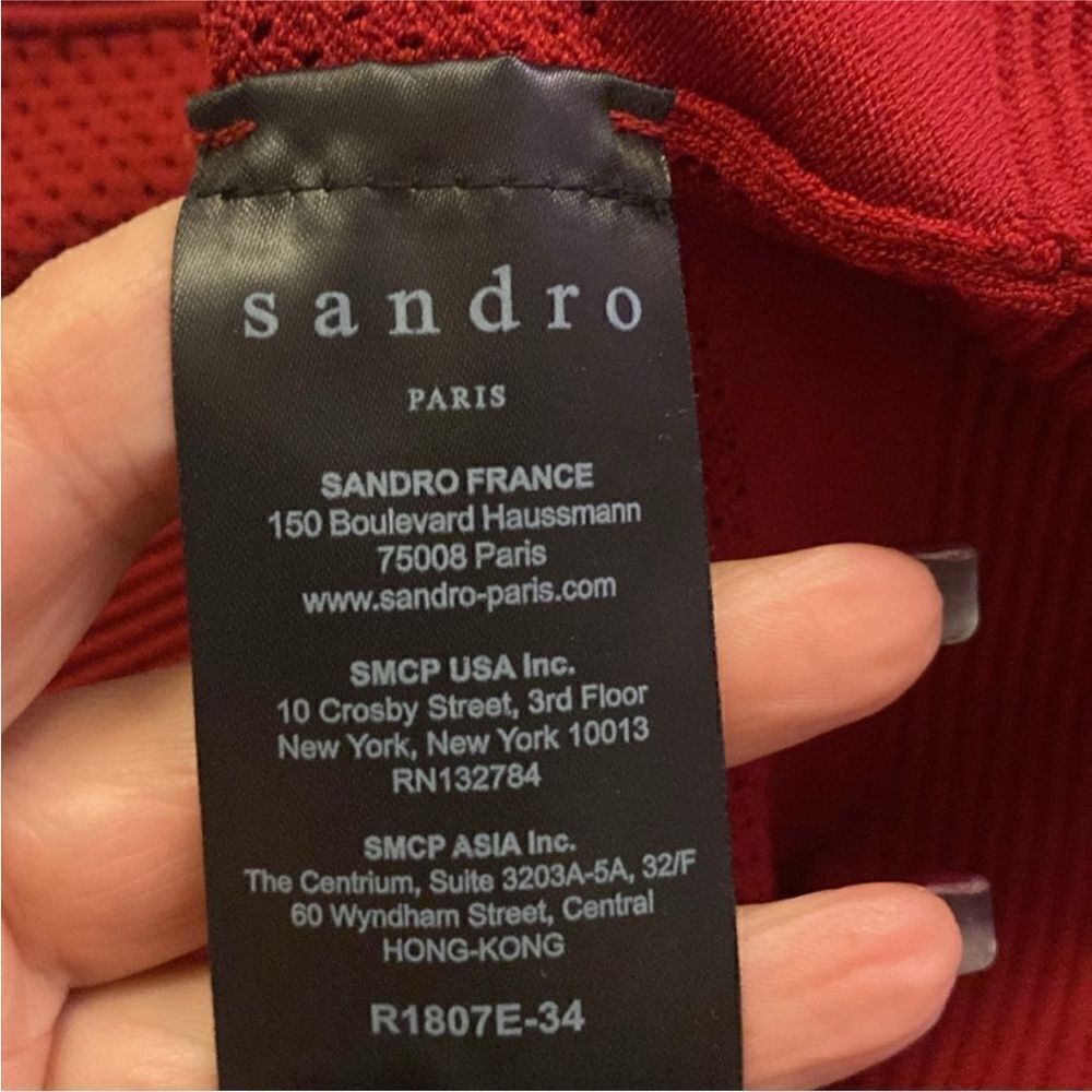 Sandro Red Milau Pointelle Ribbed Dress, S - Picture 13 of 15